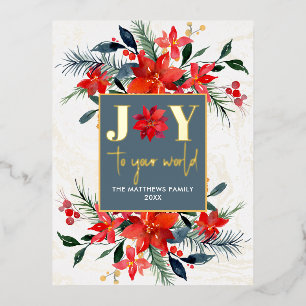 Modern Christmas Botanicals Joy Gold Real Foil Holiday Postcard
