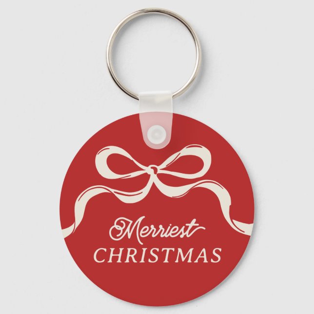 Modern Christmas Bows Trendy Holiday Red  Key Ring (Front)