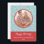 Modern Christmas Branches Pattern Photo Holiday Card<br><div class="desc">This modern photo holiday card features a delicate Christmas theme pattern in the background with branches,  leaves and fruits. A circle in the center holds a family picture and has an scallop edge. The coral and aqua color palette adds a modern touch with a vintage twist.</div>