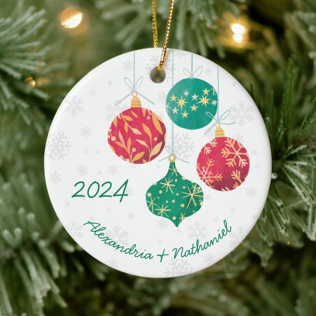 Modern Christmas Bulbs Monogram Ceramic Tree Decoration (Creator Uploaded)