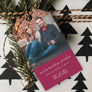 Modern Christmas Burgundy Maroon Couple Photo Gift Tags