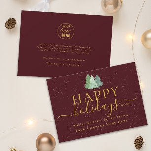 Modern Christmas Business Logo Woodland Snow Gold Holiday Card