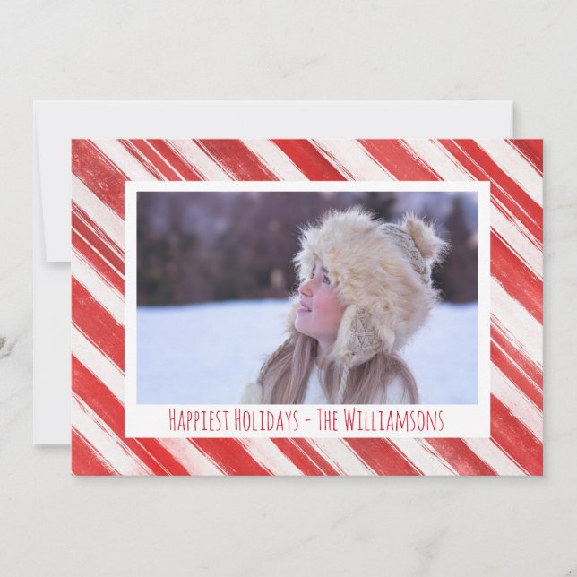 Modern Christmas Candy Cane Stripe Holiday Photo Card (Front)