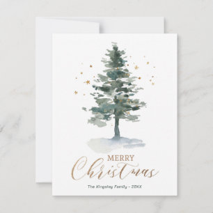 Modern Christmas Card Gold Watercolor Tree