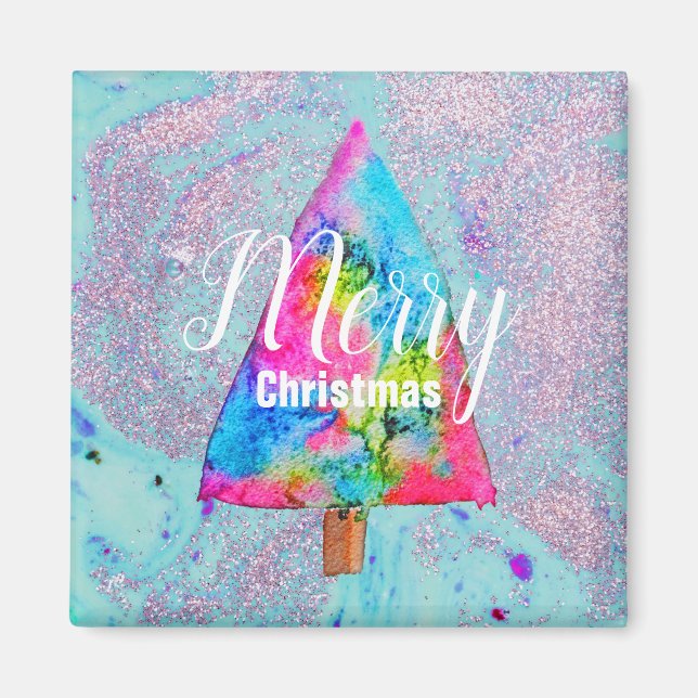 Modern Christmas colourful blue and pink glitter Magnet (Front)