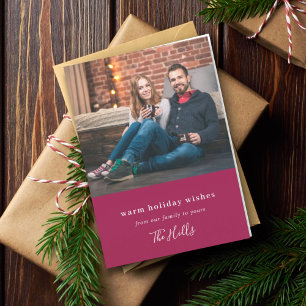 Modern Christmas   Couple Photo Burgundy Maroon Holiday Card