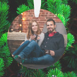 Modern Christmas | Couple Photo Burgundy Maroon Ornament<br><div class="desc">Stylish modern holiday christmas tree ornament with a classic typography quote "happiest holidays" paired with a handwritten script font for your family name in white on a burgundy ruby maroon crimson scarlet wine red background. The greeting and name can be easily customized for a your own unique design. A minimalist...</div>