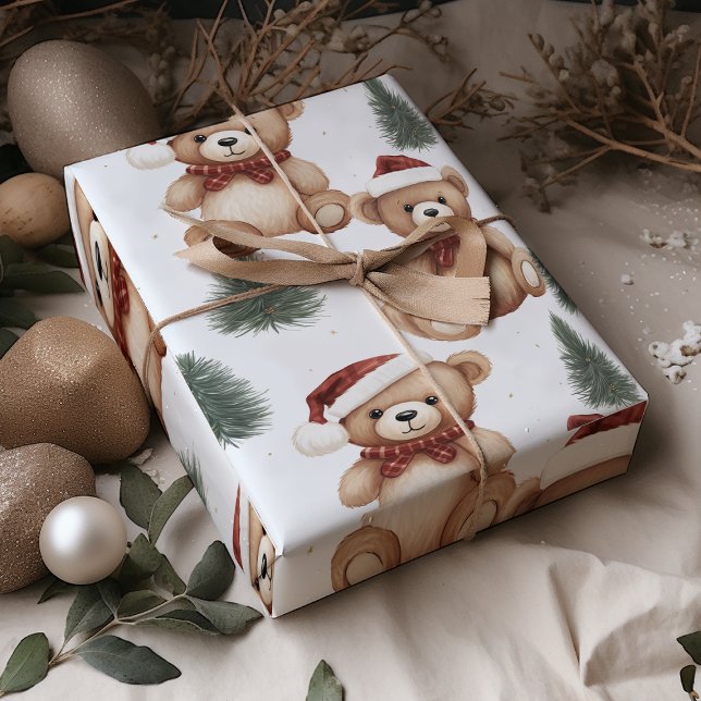 Modern Christmas Cute Teddy Bears  Wrapping Paper Sheet (Creator Uploaded)