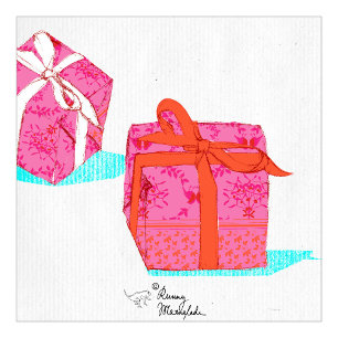 Modern Christmas Damask   Pink Orange Wrapping Paper