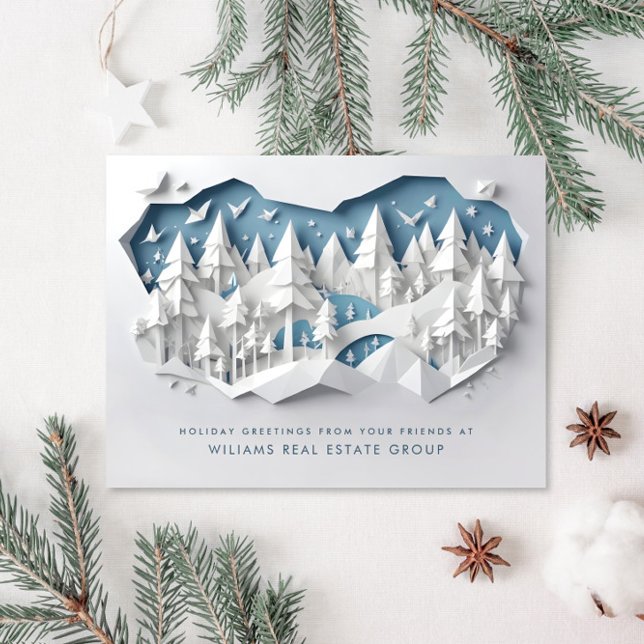 Modern Christmas Deer Paper Cut Corporate Greeting Postcard (Creator Uploaded)