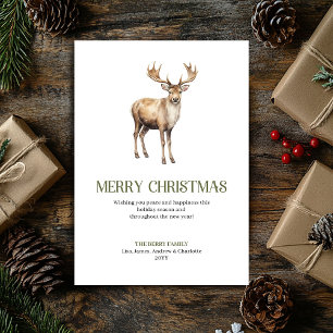 Modern Christmas Deer Sage Ivory Elegant Script Holiday Card