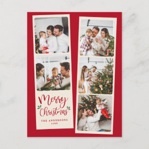 Modern Christmas Elegant 5 Photo Collage  Holiday Postcard