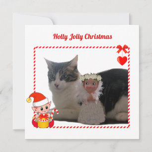 Modern Christmas Elf & Custom Cat Photo