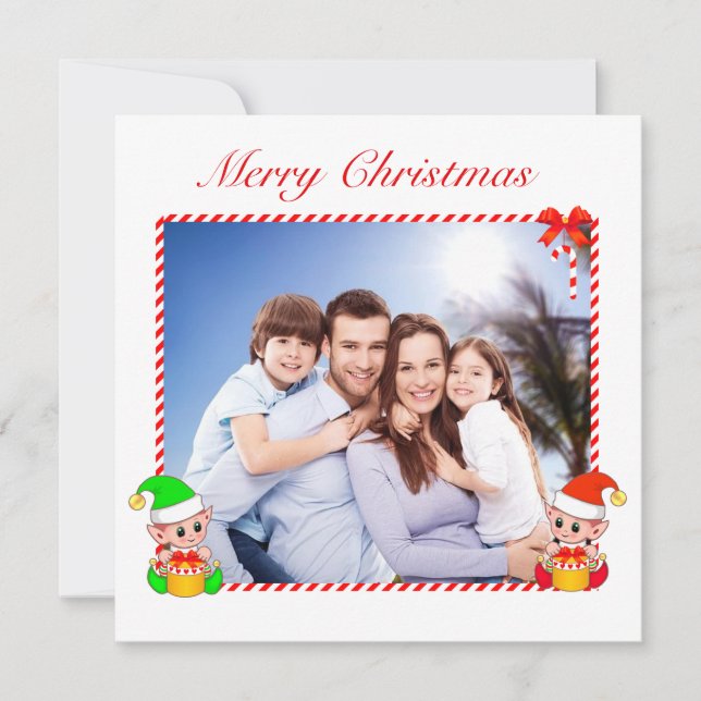 Modern Christmas Elf & Custom Family Photo (Front)