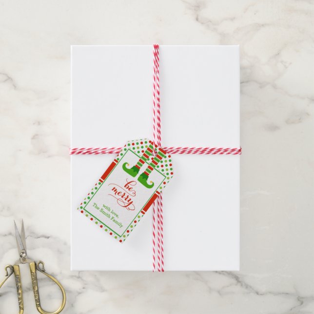 Modern Christmas Elf Holiday Gift Tag (With Twine)