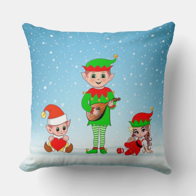 Modern Christmas Elf Squad Cushion (Front)