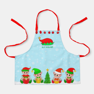 Modern Christmas Elf Squad on Light Blue Apron