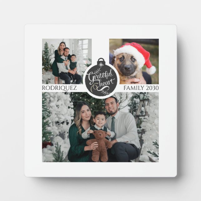 Modern Christmas Family 4 Photo Collage Plaque (Front)
