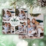 Modern Christmas Family 5 Photo Collage Ceramic Ornament<br><div class="desc">This modern personalised Christmas ornament features 4 photos on the front and one on the back,  with deer antlers and holly leaves framing the name and year on the front.</div>