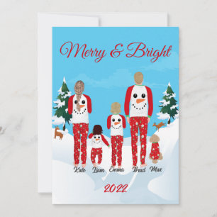 Modern Christmas Family of 5 Personalised Flat Holiday Card