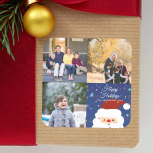 Modern Christmas Family Photo Collage Holiday Square Sticker