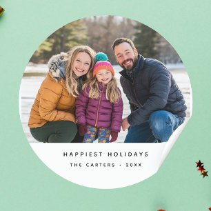 Modern Christmas Family Photo Round Sticker