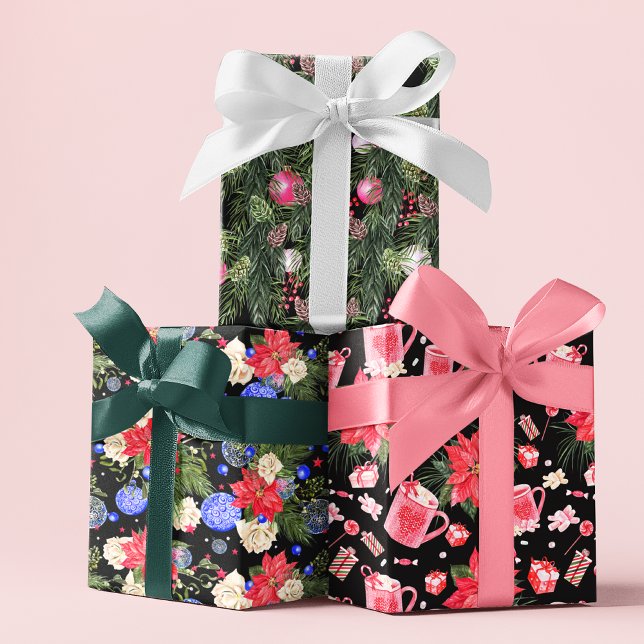 Modern Christmas Festive Floral Patterns Wrapping Paper Sheet (Creator Uploaded)