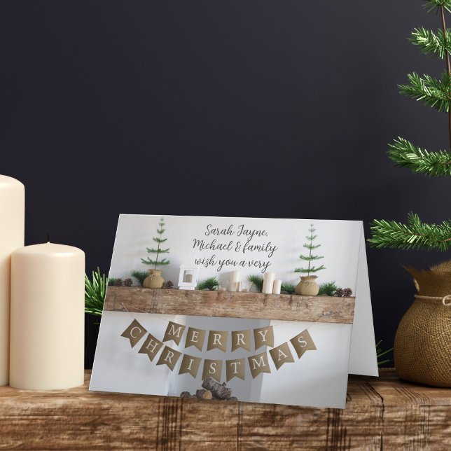 Modern Christmas Fireplace Non Photo Holiday Card (Merry Christmas from my family to yours!)