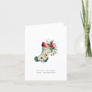Modern Christmas Floral Boot   Photo   Holiday Card