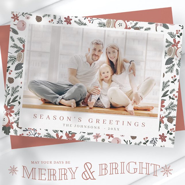 Modern Christmas Floral Foliage Botanical Pattern Holiday Card (Creator Uploaded)