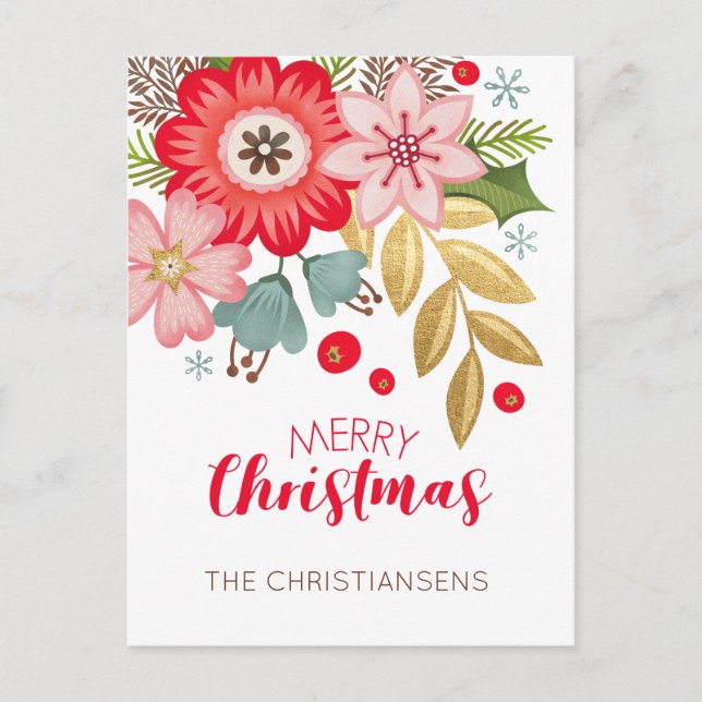 Modern Christmas Floral Postcard (Front)