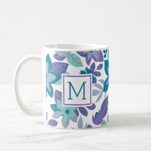 Modern Christmas Floral Teal Purple Holiday Coffee Mug