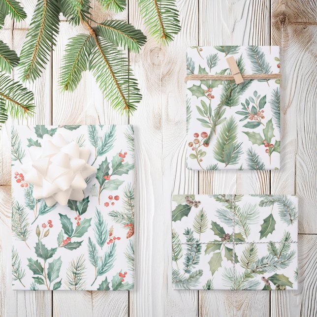 Modern Christmas Floral Watercolor Pattern Wrapping Paper Sheet (Creator Uploaded)