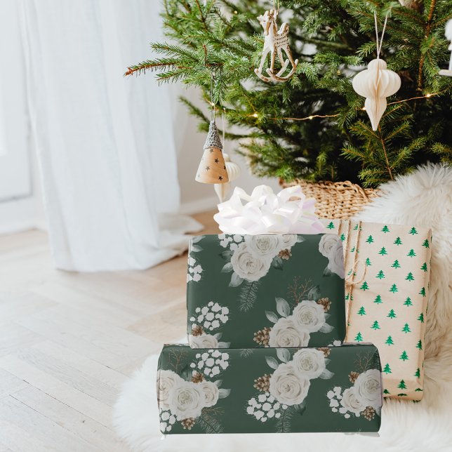 Modern Christmas Floral White Pattern Wrapping Paper (Creator Uploaded)