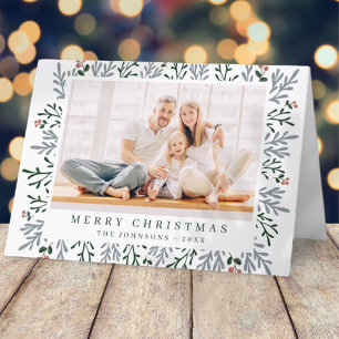 Modern Christmas Foliage and Berries Botanical Holiday Card