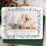 Modern Christmas Foliage and Berries Botanical Holiday Card<br><div class="desc">Design is composed of a simple design with a modern sans serif typography. Add a custom photo,  message,  family name and year.</div>
