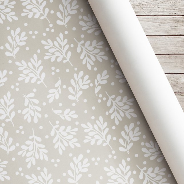Modern Christmas Foliage Holiday Gift Beige Wrapping Paper (Creator Uploaded)
