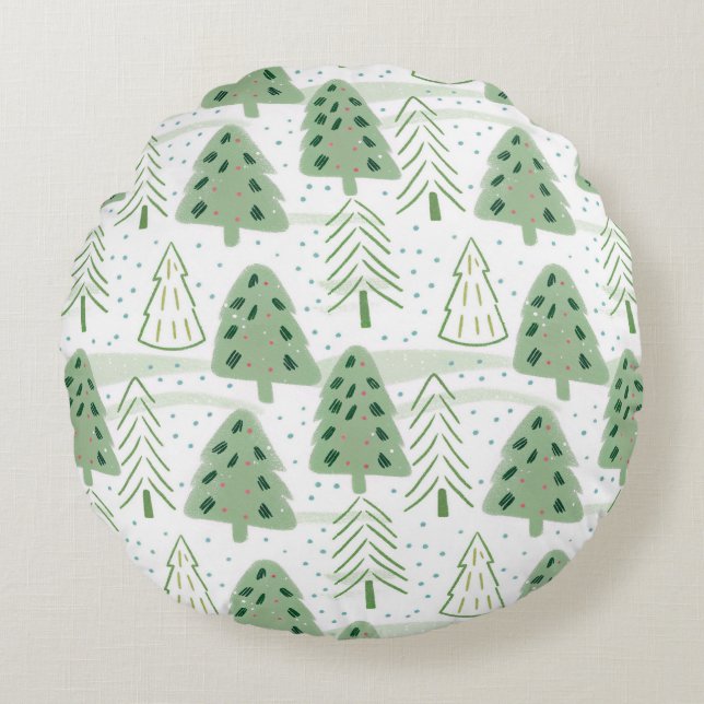 Modern Christmas Forest Olive green pattern Round Cushion (Front)