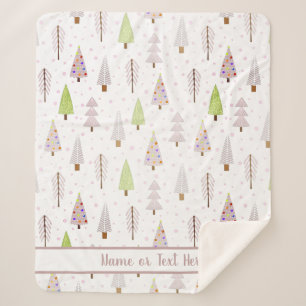 Modern Christmas Forest Trees Pink Mauve Name Sherpa Blanket