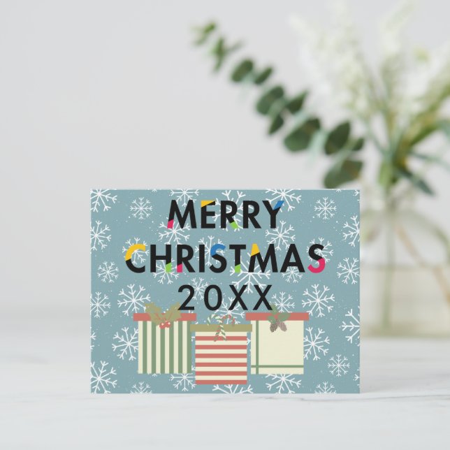 Modern Christmas Gift Boxes Snowflakes Postcard (Standing Front)