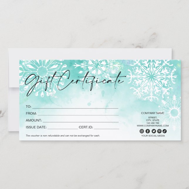 modern Christmas gift card certificate Snow (Front)