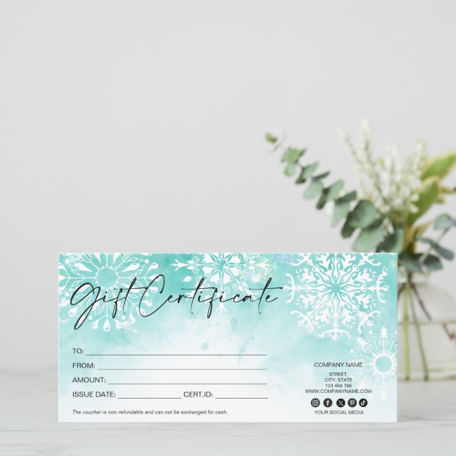 modern Christmas gift card certificate Snow (Standing Front)
