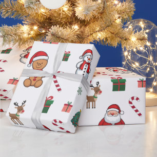 Modern Christmas GingerbreadMen Santa Deer Snowman Wrapping Paper