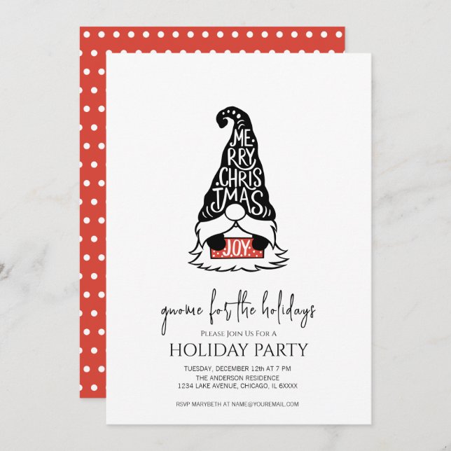 Modern Christmas Gnome For The Holidays Invitation (Front/Back)
