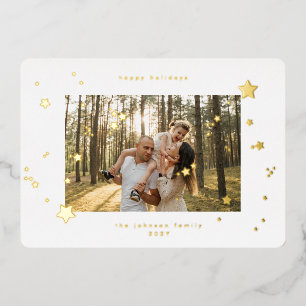 Modern Christmas Gold Pressed Stars Photo Happy