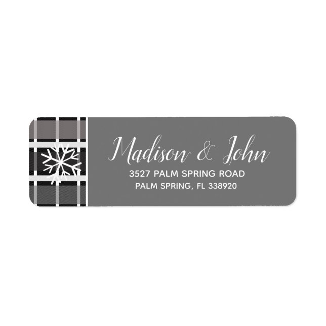 Modern Christmas Gray Plaid Snowflakes (Front)