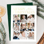 Modern Christmas Green 9 Photo Collage<br><div class="desc">Modern Christmas photo card featuring "Merry Christmas" displayed at the top of the design in trendy gold foil lettering with a white background. A photo collage of 9 photos is shown below in a grid-style layout. Personalise the multi-photo Christmas card with your family name. The foil card reverses to display...</div>