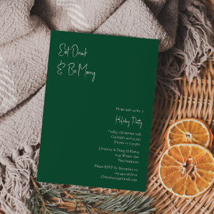 Modern Christmas Green Eat Drink And Be Merry Invitation
