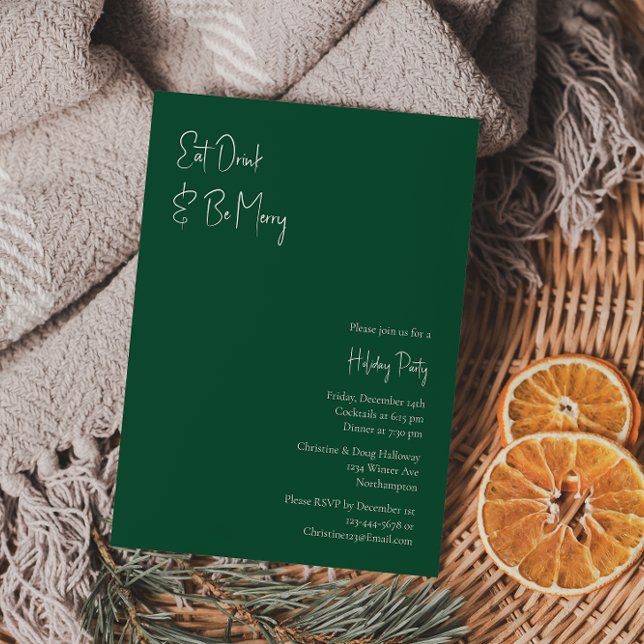 Modern Christmas | Green Eat Drink And Be Merry Invitation (Creator Uploaded)