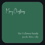 Modern Christmas Green Square Family Gift Sticker<br><div class="desc">This modern Christmas green square family gift sticker is perfect for your minimalist shabby chic boho green and white holiday greeting. The minimal whimsical handwritten calligraphy is delicate and rustic while staying classy and elegant. You will find that everything about this product is editable, so feel free to add pictures...</div>